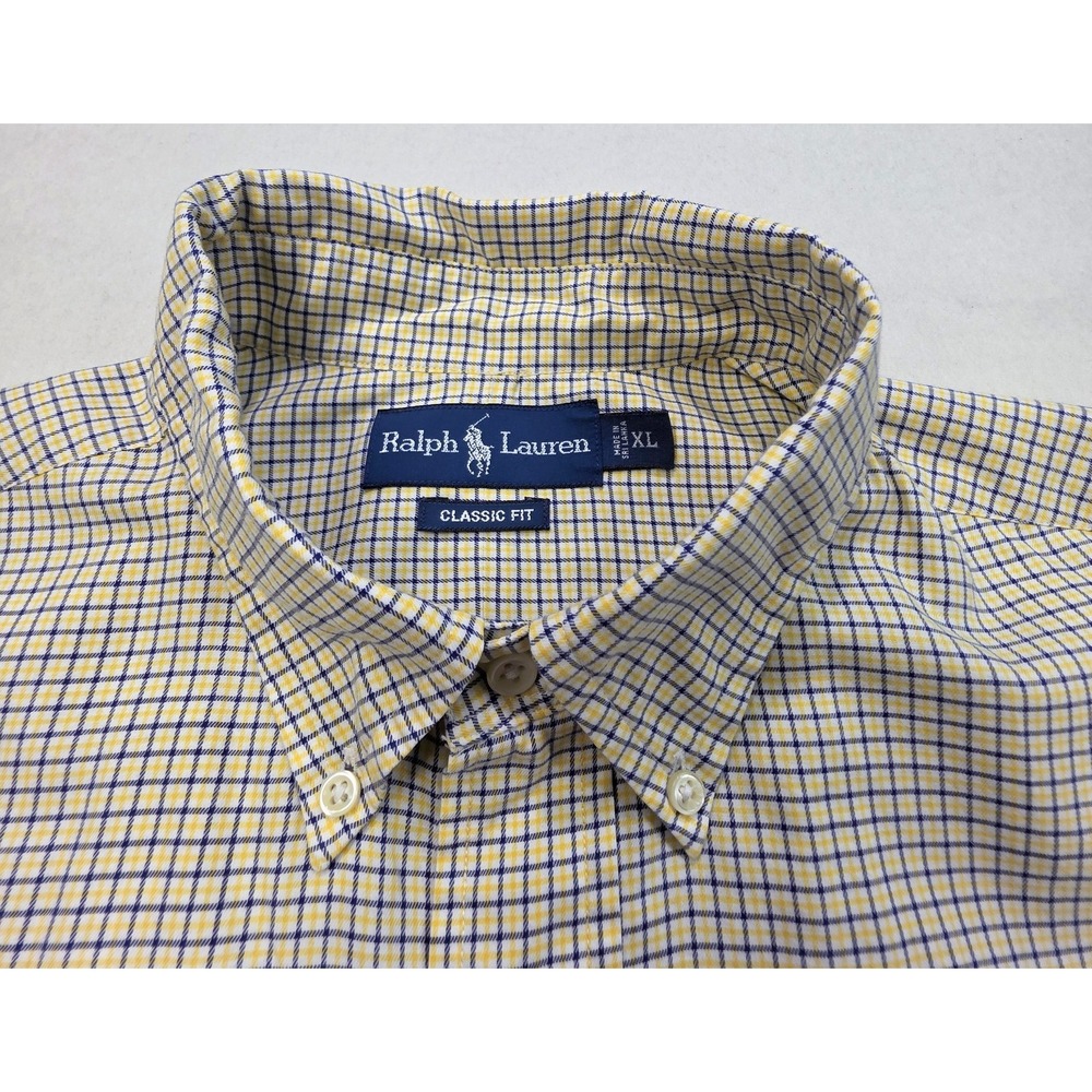 Polo Ralph Lauren Shirt Mens XL Blue Yellow White Classic Fit Oxford LIMITED USE
